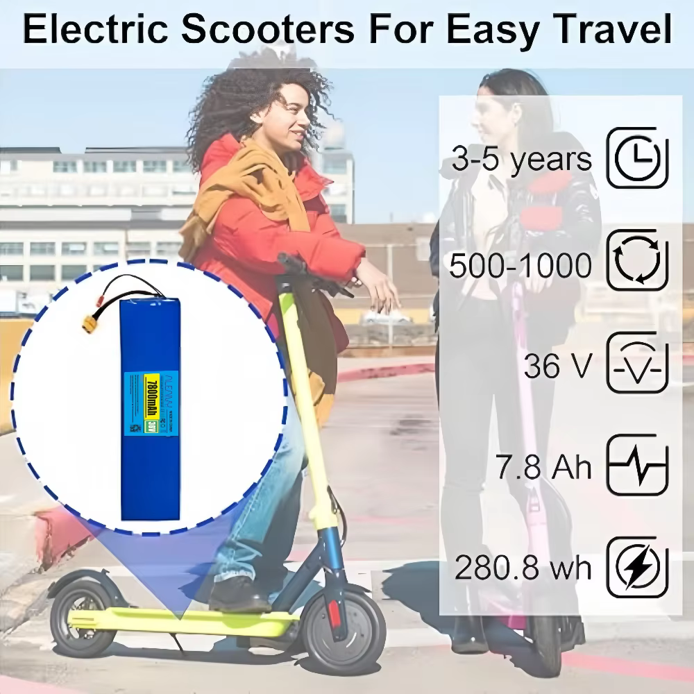 Batterie de Scooter électrique 36V 7.8Ah 10S3P 7800mah 250W-500W 42V