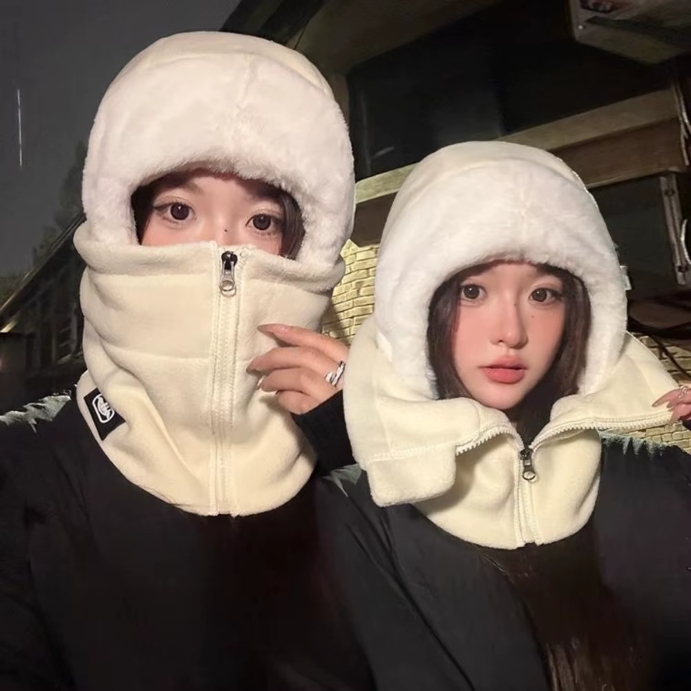 Guêtre de cou de cyclisme coupe-vent unisexe d'hiver avec conception de fermeture éclair casquette intégrée doublure thermique pour vélo équitation ski moto