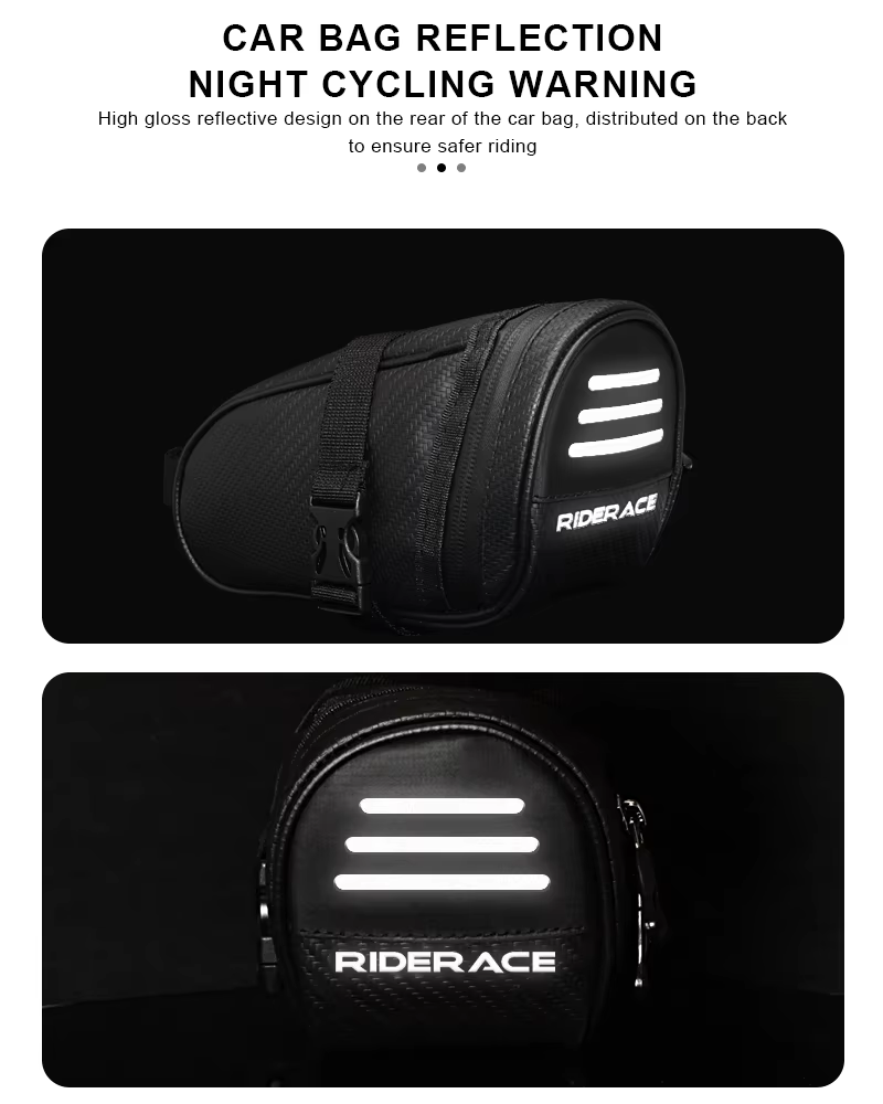 RIDERACE sac de selle de vélo petit rangement étanche noir réfléchissant pour vtt route VTT siège arrière outil pochette sac