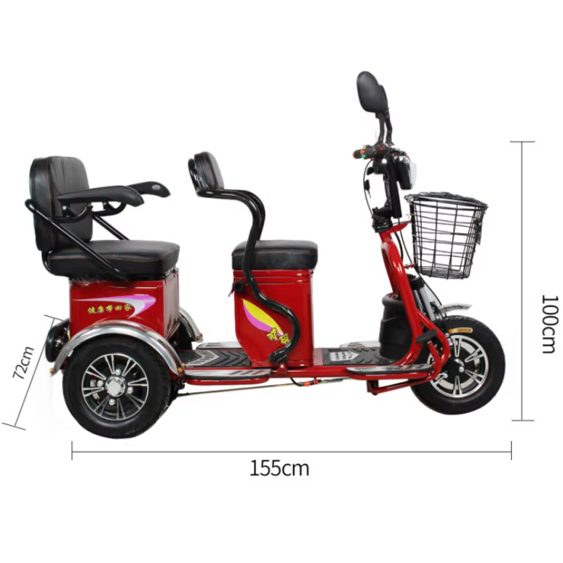 600W 60V 3 roues Parent enfant Scooter électrique 2 places pour personnes âgées avec batterie amovible Tricycle