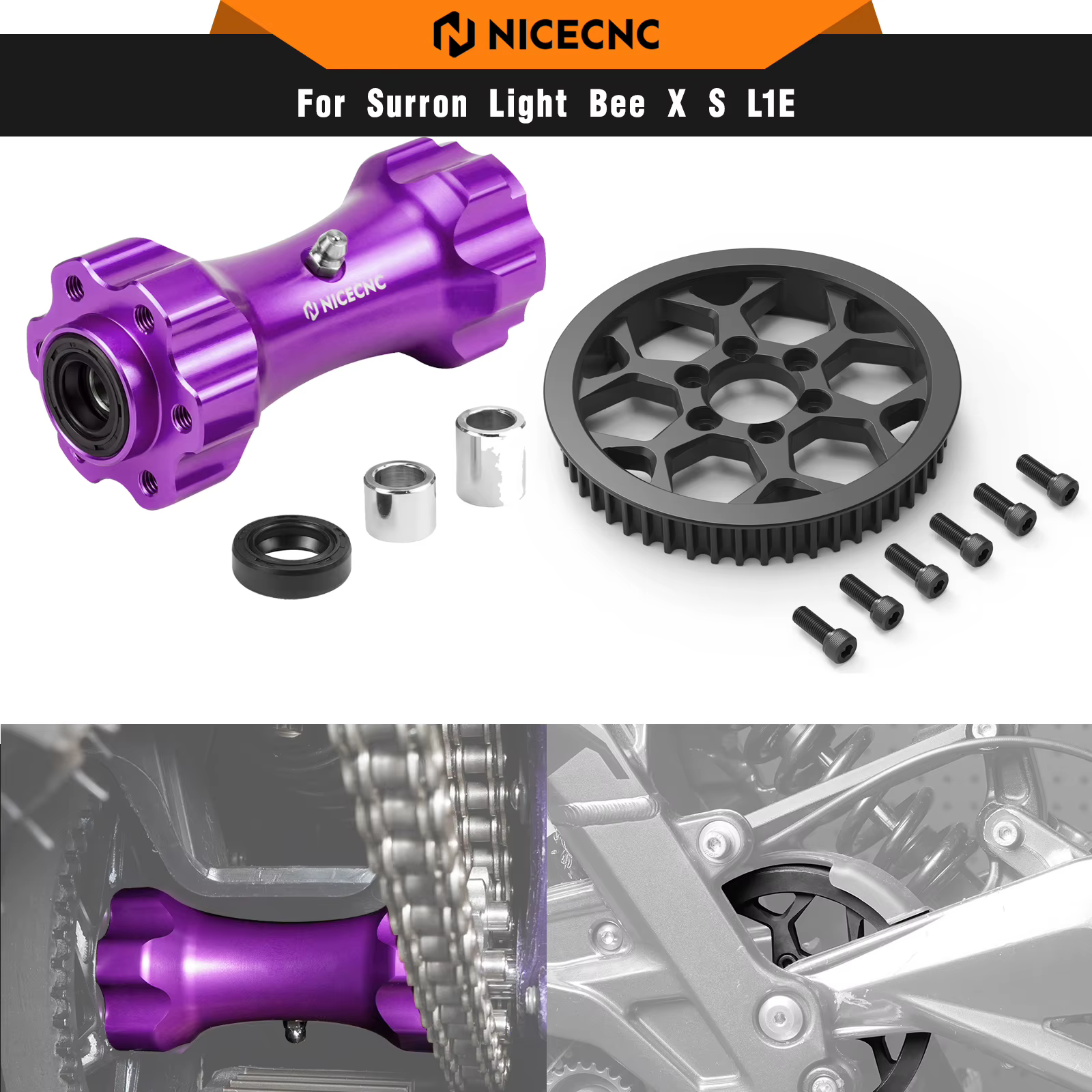 NICECNC pour Surron Light Bee X S L1E vélo de saleté électrique 2024 axe d'entraînement central en aluminium et poulie secondaire pour Segway X160 X260