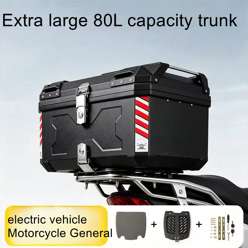 Coffre de vélo électrique 80L, coffre de moto grande capacité, coffre amovible en alliage d'aluminium étanche et antivol