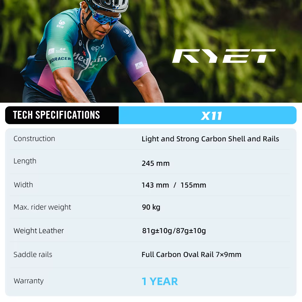RYET selle de vélo entièrement en carbone ultralégère 81g/87g haut en cuir 7x9mm Rails