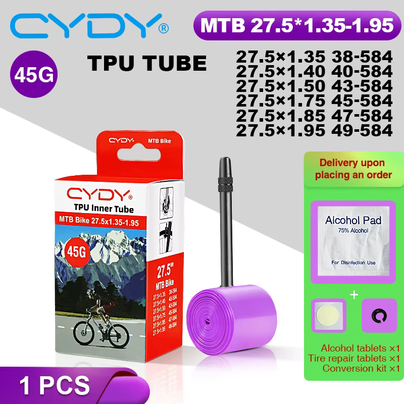 43g CYDY TPU Tube vtt 26 27.5 caméra intérieure de vélo 26/27.5x1.35 1.4 1.5 1.75 1.85 1.95 pouces pneu