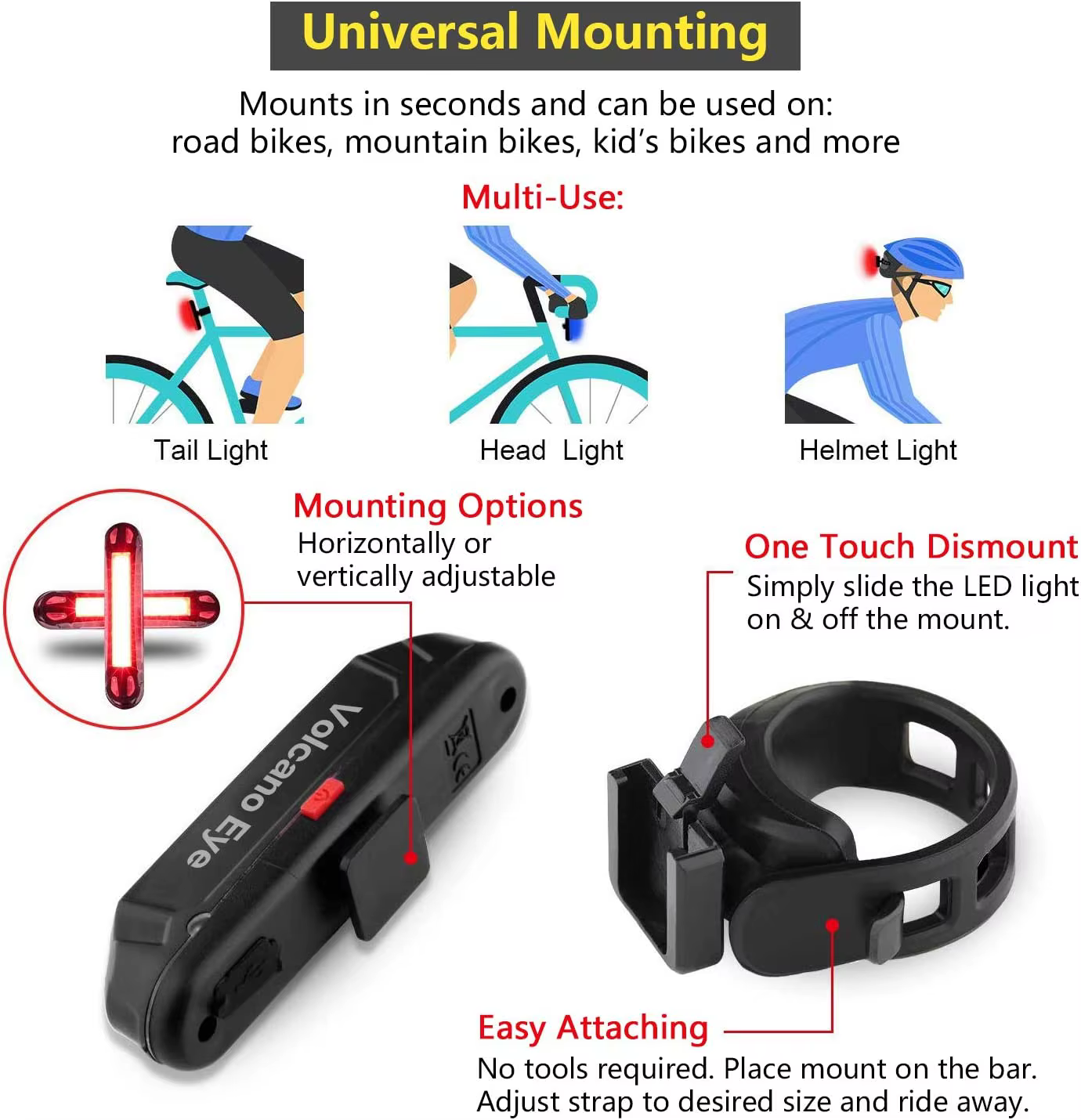 Feu arrière de vélo, feu de sécurité LED rechargeable par USB