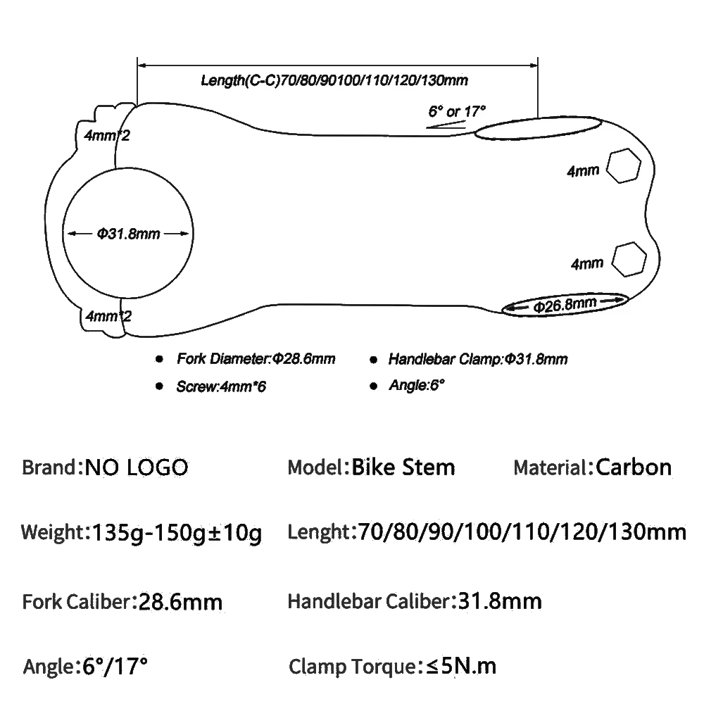Tige de guidon de vélo en fibre de carbone pour VTT et vélo de route
