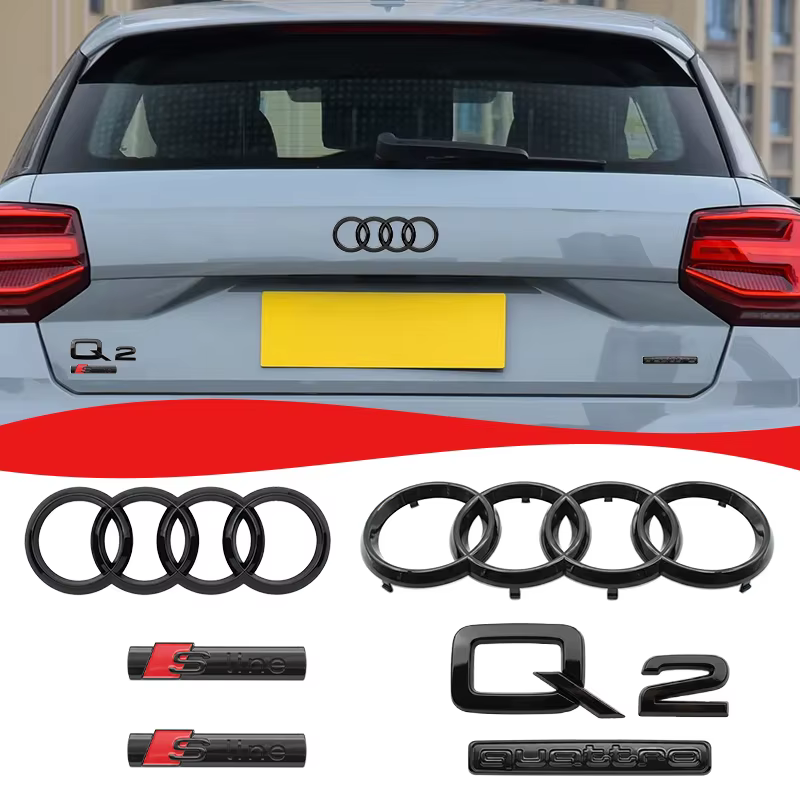 Emblème de capot avant, emblème de calandre, badge de coffre arrière, autocollant Sline, accessoires de décoration pour Audi Q2 2016-2018