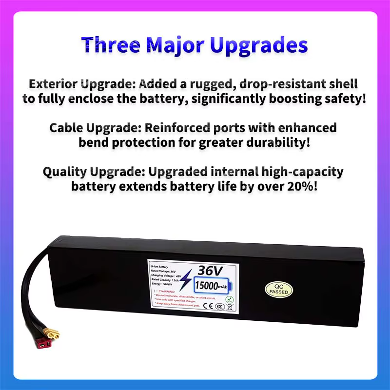 Batterie pour scooter électrique 10S4P 36V, batterie rechargeable haute capacité 15000mAh, longue durée de vie, Lithium-Ion 18650, BMS intégré