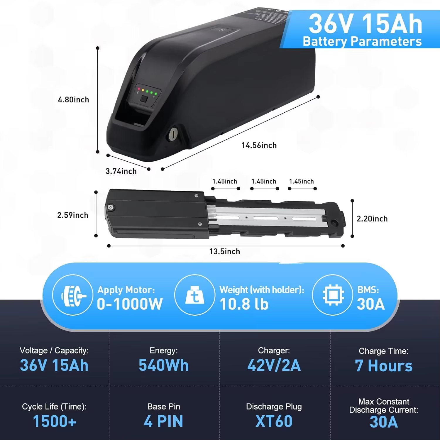 Hailong E-Bike batterie 36V 48V 20Ah vélo de montagne 18650