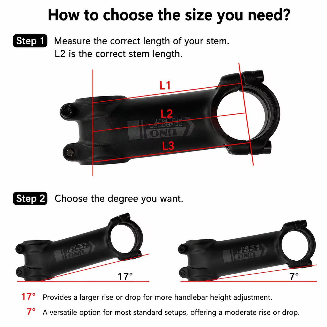 Tige de vélo VTT ultralégère en titane noir intégral Al7050 -7 ° / 17 ° Guidon 60-130 mm 31