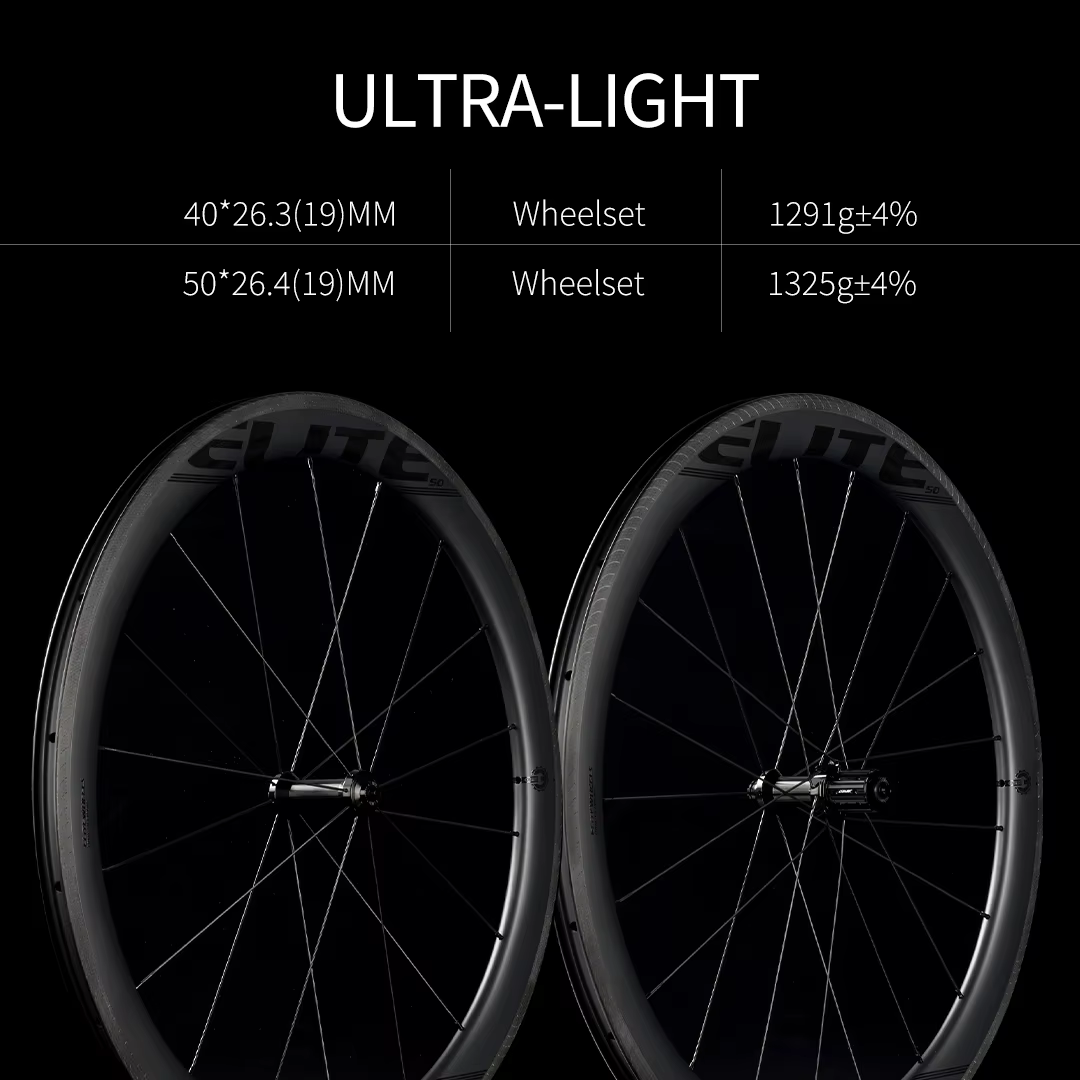 ELITEWHEELS EDGE – paire de roues ultralégères en carbone 1291g pour vélos de route