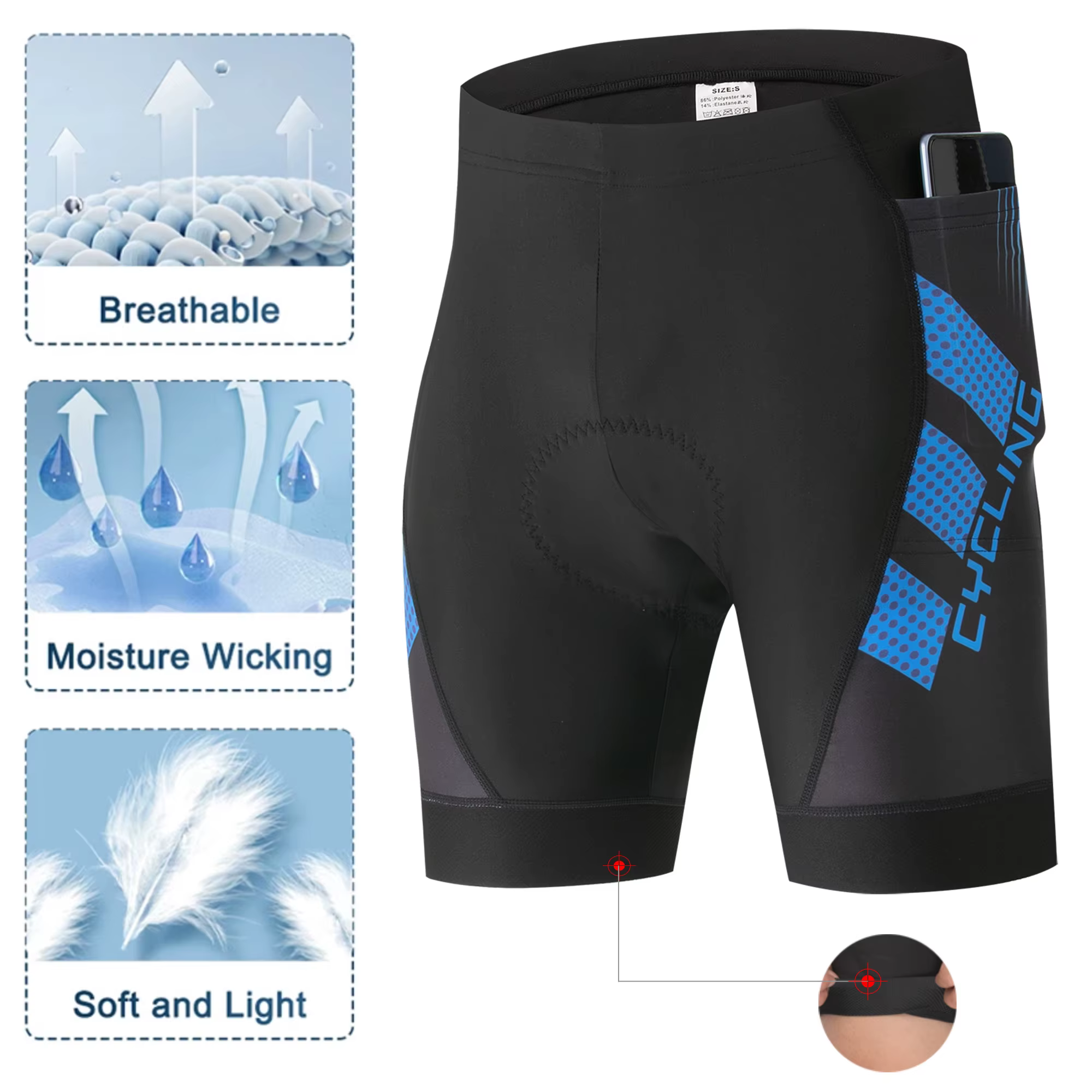 Shorts de cyclisme pour hommes avec poche arrière