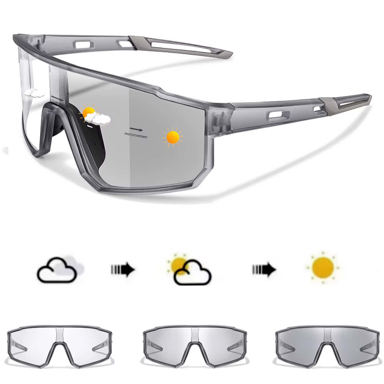 Lunettes de cyclisme photochromiques - Coupe-vent et confortables pour hommes et femmes