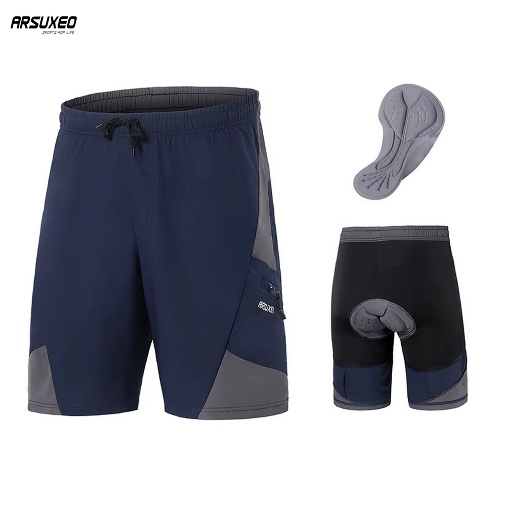 ARSUXEO Short de cyclisme d'été 2 en 1 pour homme avec coussin en silicone