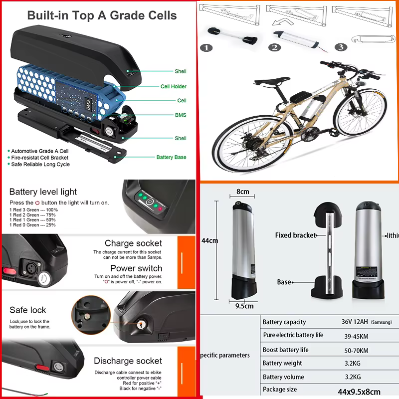 BAFANG-kit de vélo électrique avec batterie 12Ah 15Ah, moteur intégré dans le moyeu de la roue avant/arrière, 20/26 pouces, 27.5 700C