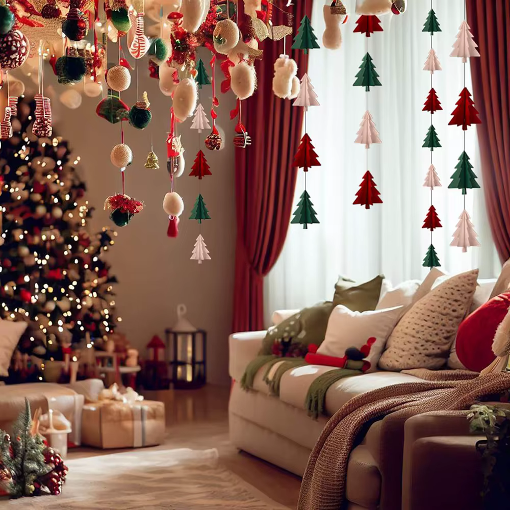 Banderoles en papier pour arbre de noël, 5 pièces, 10.4 pieds, rouge, blanc, vert, bannière d'arbre de noël 3D pour décorations suspendues de noël, ornements