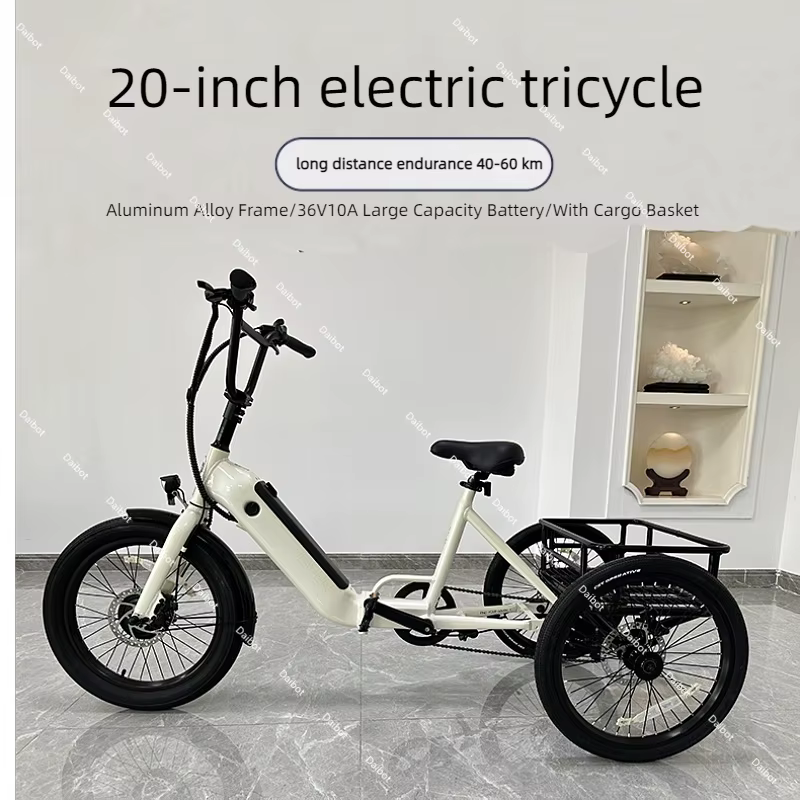 Tricycle de vélo électrique pliable à 3 roues pour adultes hors route avec panier de chargement