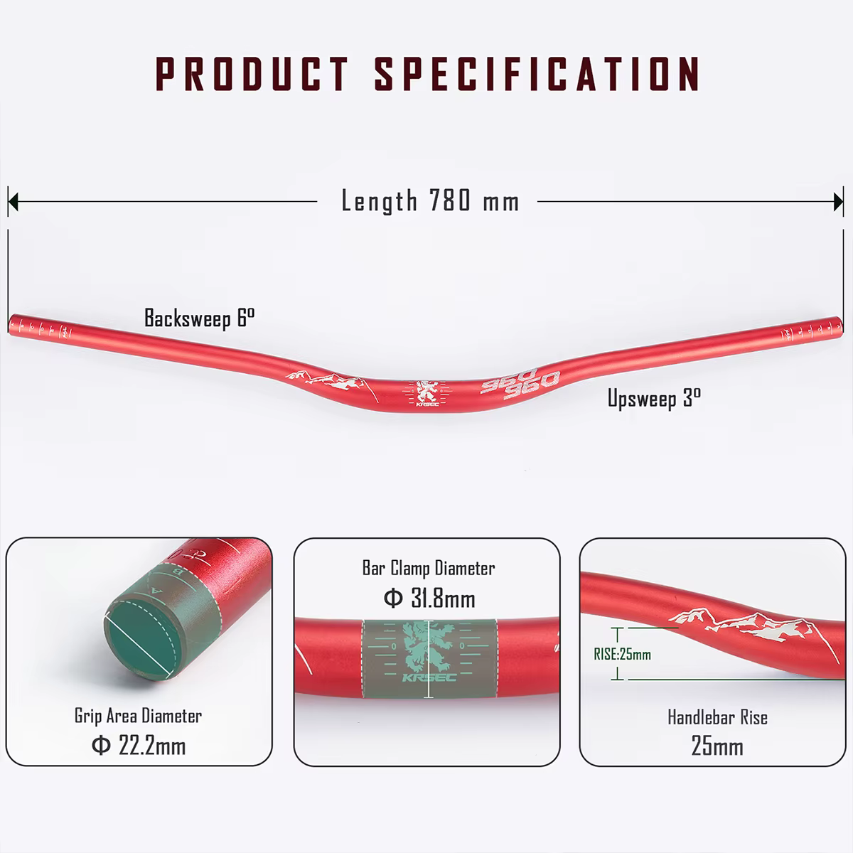 KRSEC 31.8mm VTT guidon en alliage d'aluminium vélo Riser