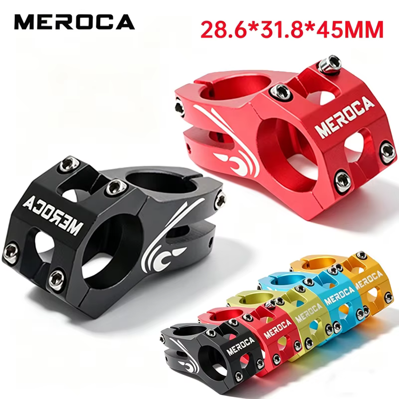 Tige de guidon MEROCA MTB 45 mm, tige courte creuse pour vélo, 28,6*31,8 mm, tige de guidon pour vélo de montagne et de route, en alliage d'aluminium.