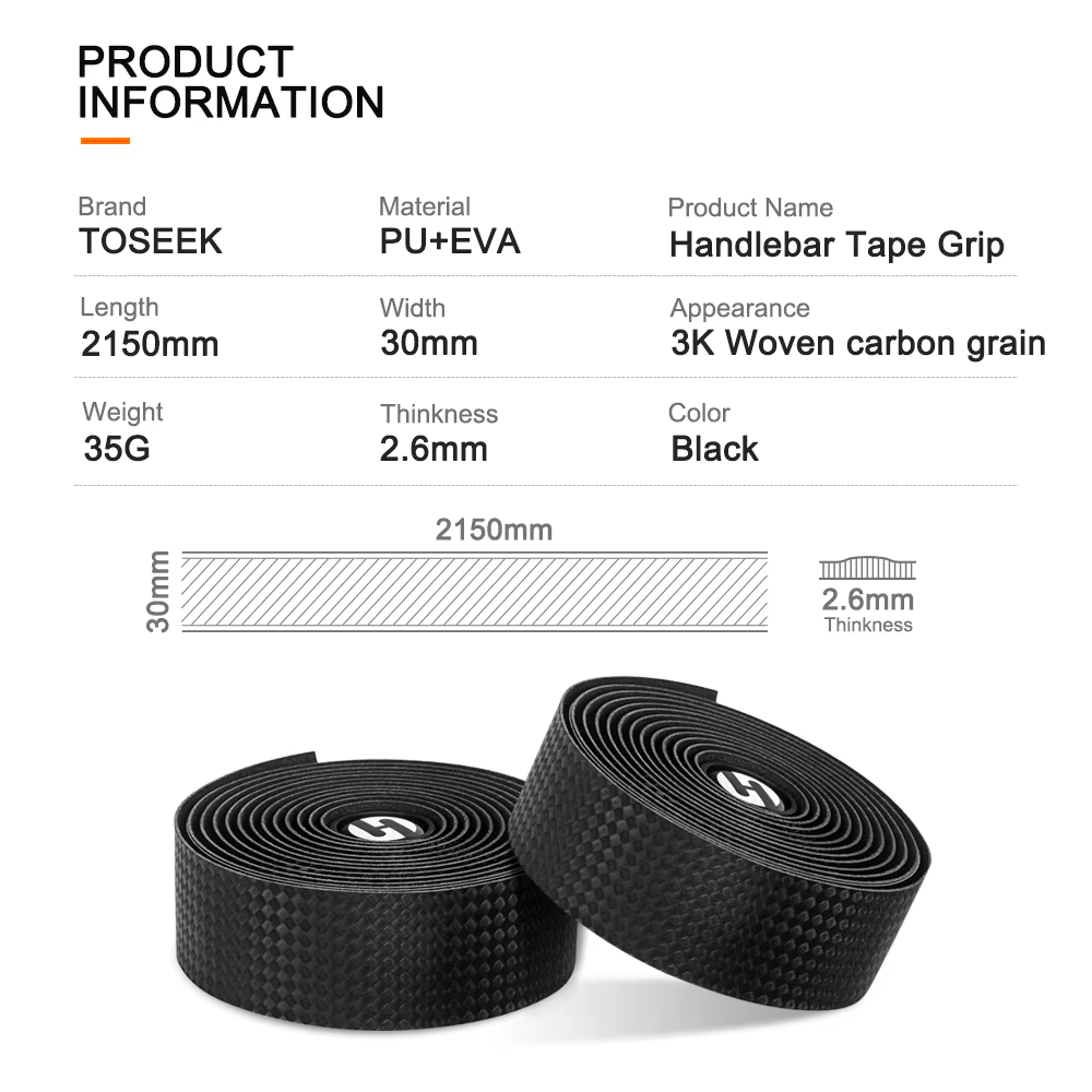 Ruban de guidon de vélo de route TOSEEK en cuir PU tressé carbone 3K