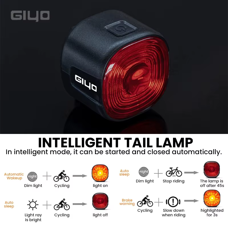 Feu arrière intelligent de vélo Giyo avec freinage intégré