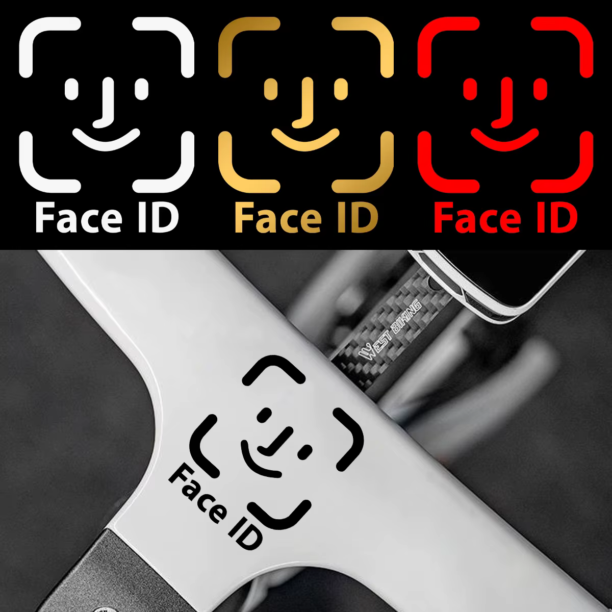 Autocollants réfléchissants amusants pour vélo avec déverrouillage par reconnaissance faciale