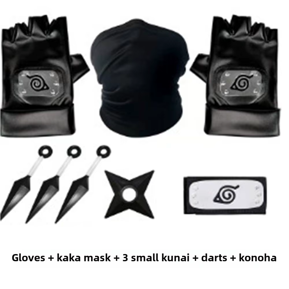 Accessoires de cosplay Anime Ninja Akatsuki Kakashi : Jouets, figurine d'action, gants, bandeau, kunai, masque, ensemble de gants Uchiha – Cadeau