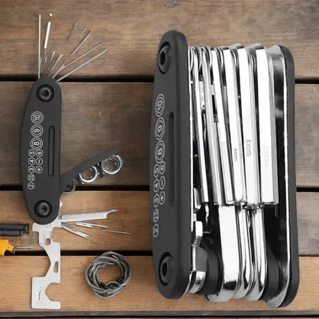 Outil multifonctionnel de cyclisme durable 16-en-1 - Kit de réparation de vélo ergonomique pour vélos de route/vTT