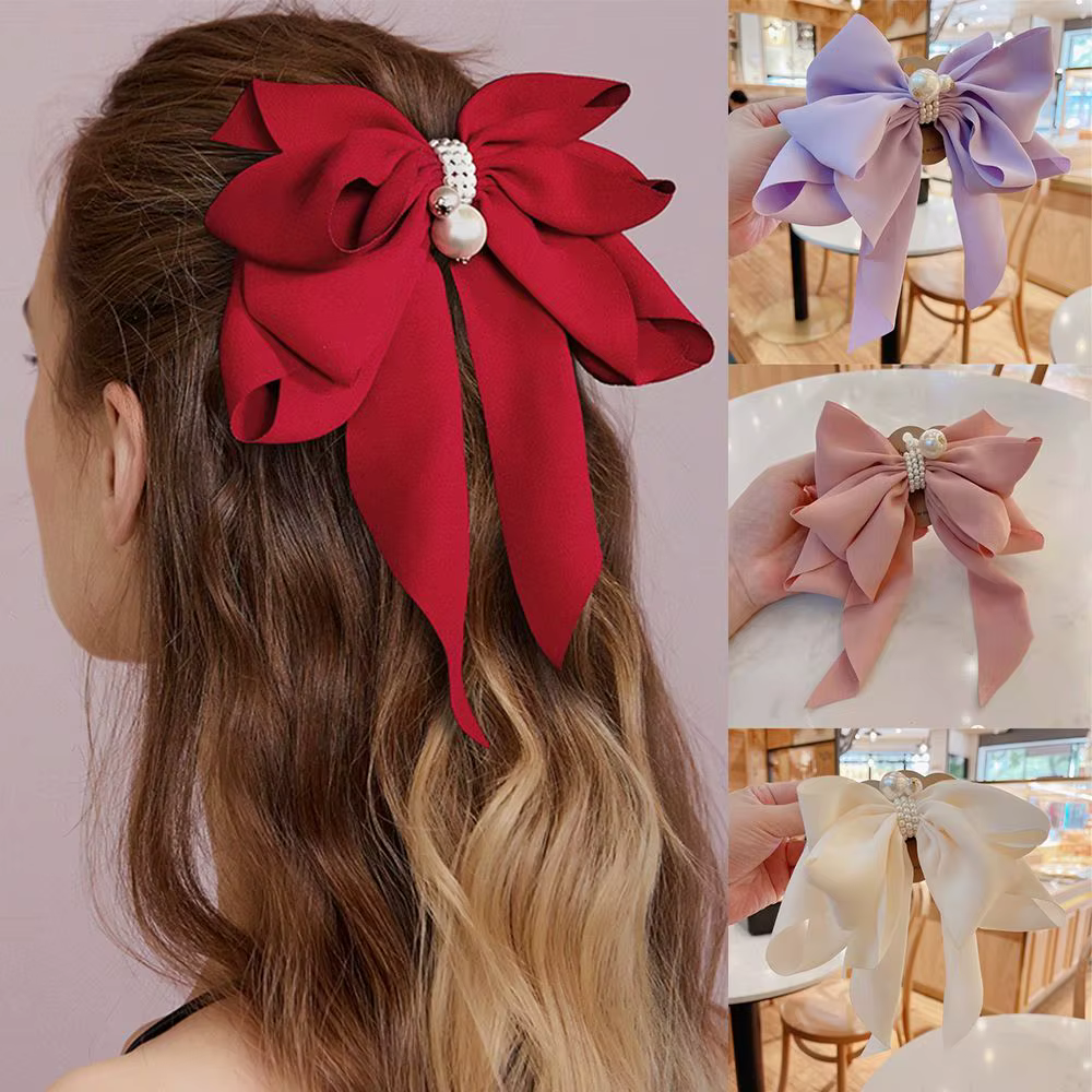Accessoires de cheveux pour filles et femmes, coiffure, gros nœud, pinces queue de cheval, ruban