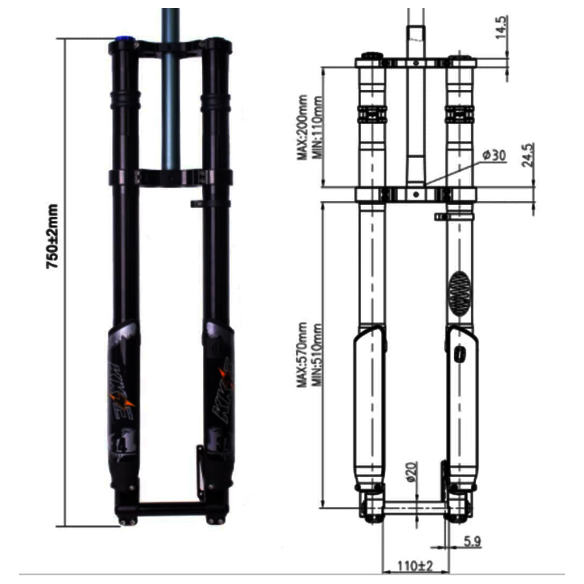 Fourches de suspension avant KKE : fourche de vélo VTT et sur-ron Stealth Bomber 26/27