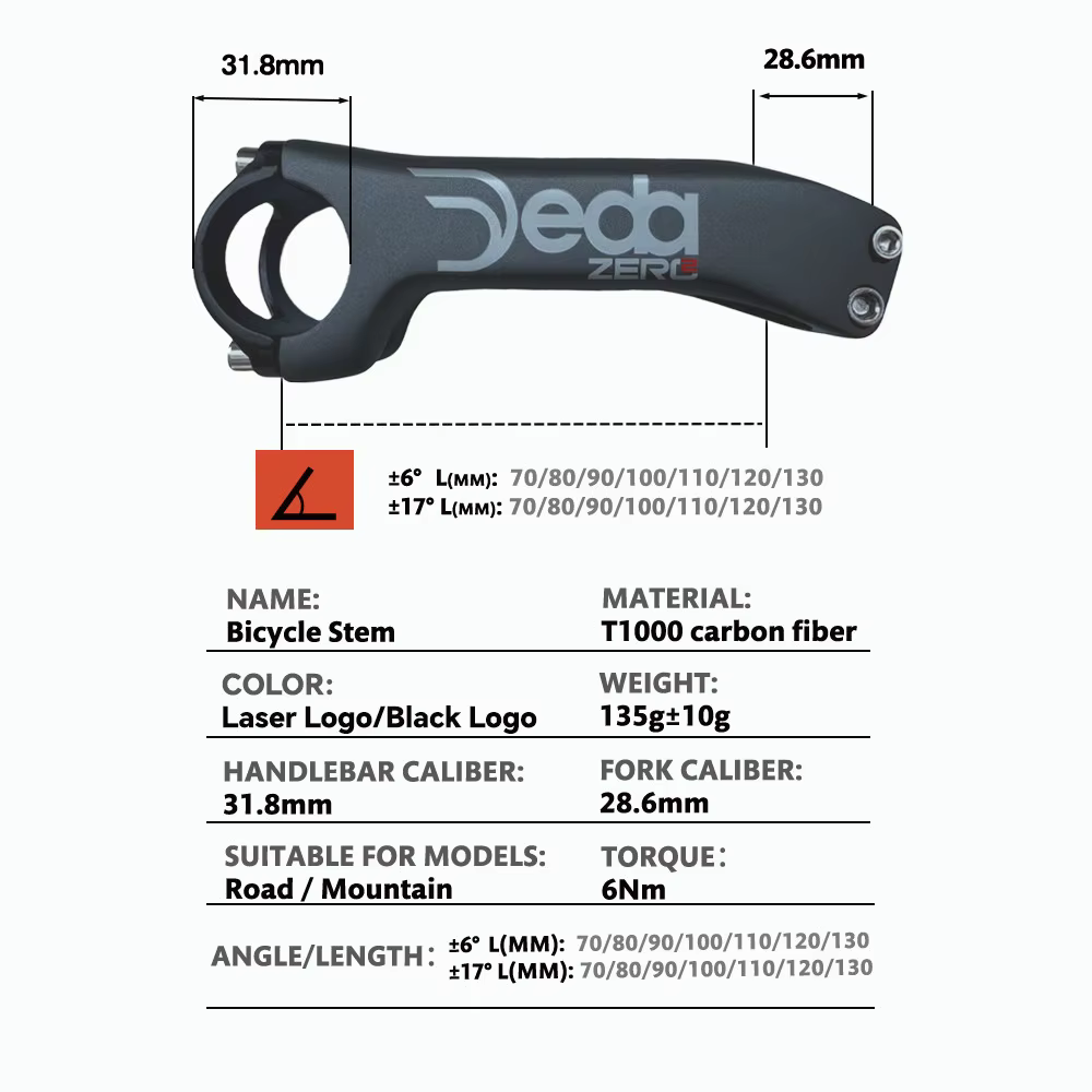 Nouveau logo JEDA noir/blanc 6 ° /17 ° Tige de vélo coudée 31.8 * 70-130mm pour VTT et vélo de route, en carbone intégral T1000, Pièces de vélo