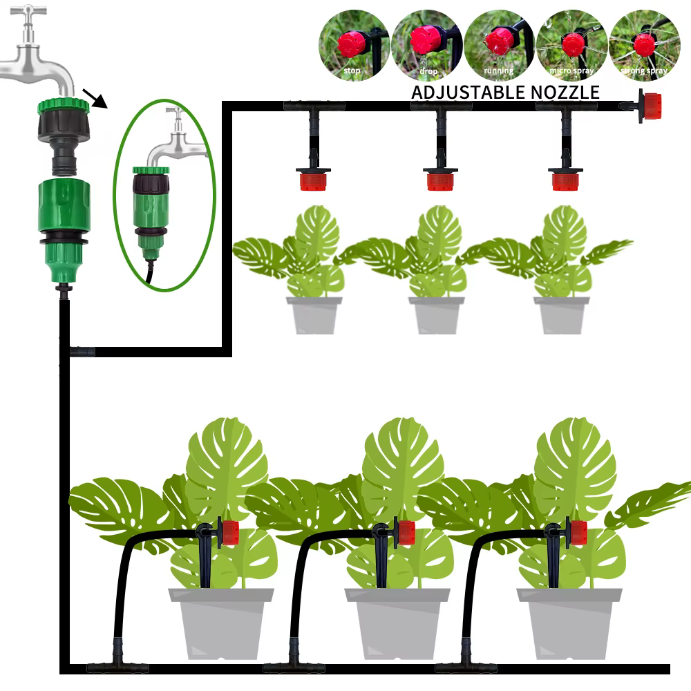 Micro système d'irrigation goutte-à-goutte Portable 20M, arrosage automatique avec goutteurs réglables, Kits d'arrosage par brumisation, tuyau d'arrosage