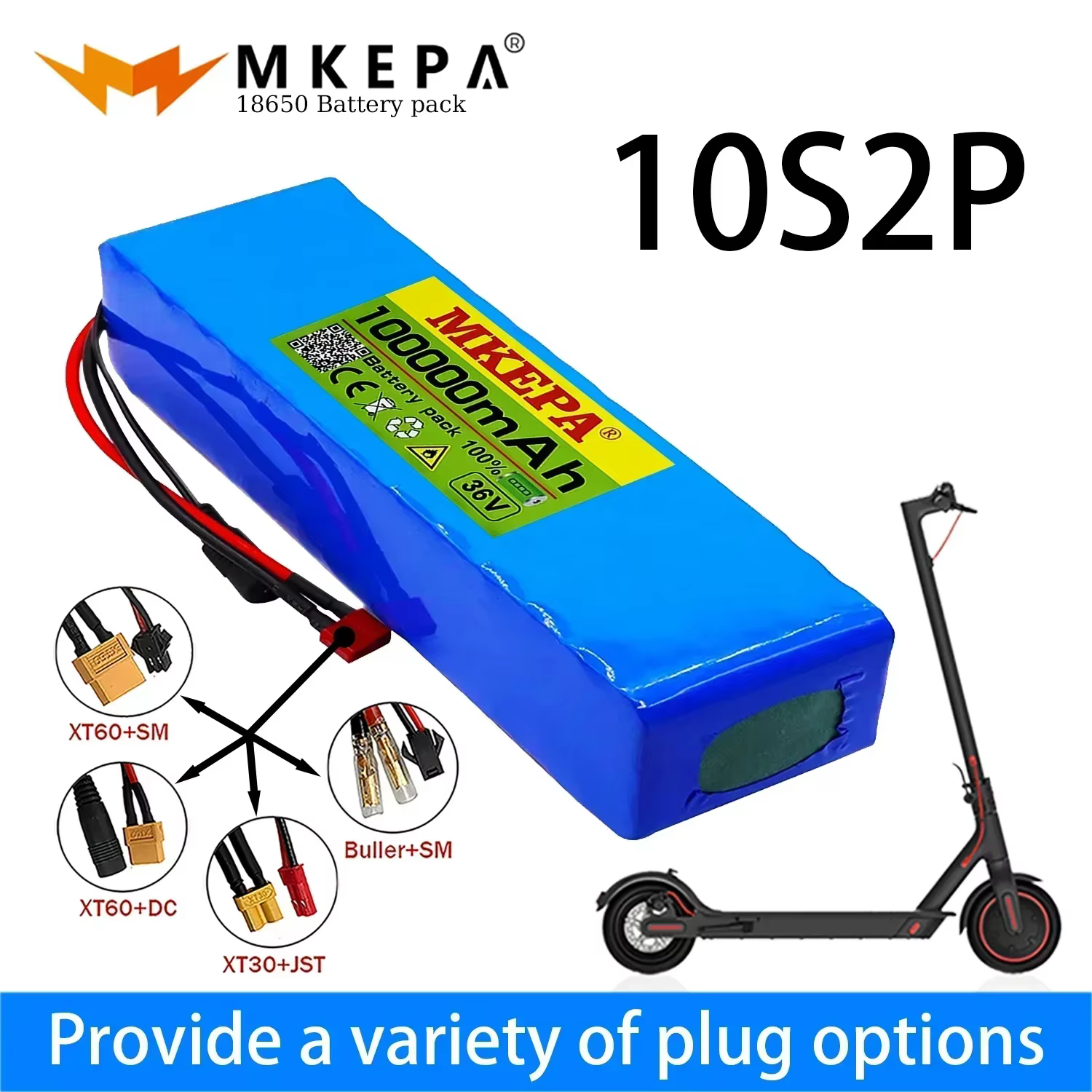 Batterie au lithium pour scooter électrique, 10S2P, 36V, 100000mAh, 500W