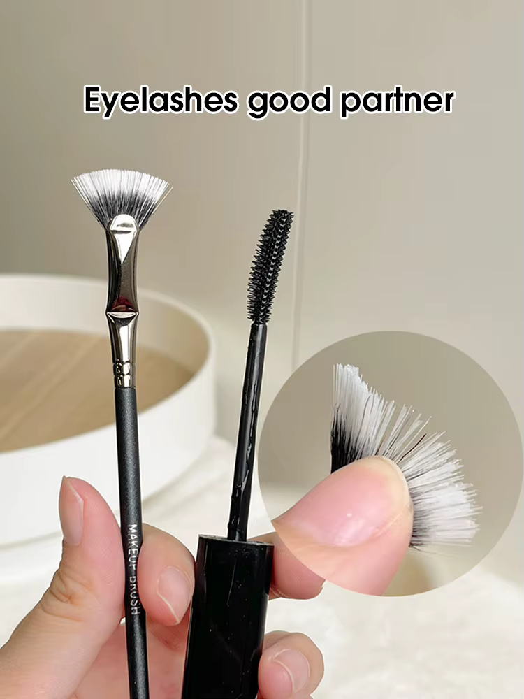 Brosse à mascara en éventail pliant, cheveux doux, tête plate, brosse urgente, racine claire, brosse à mascara inférieure