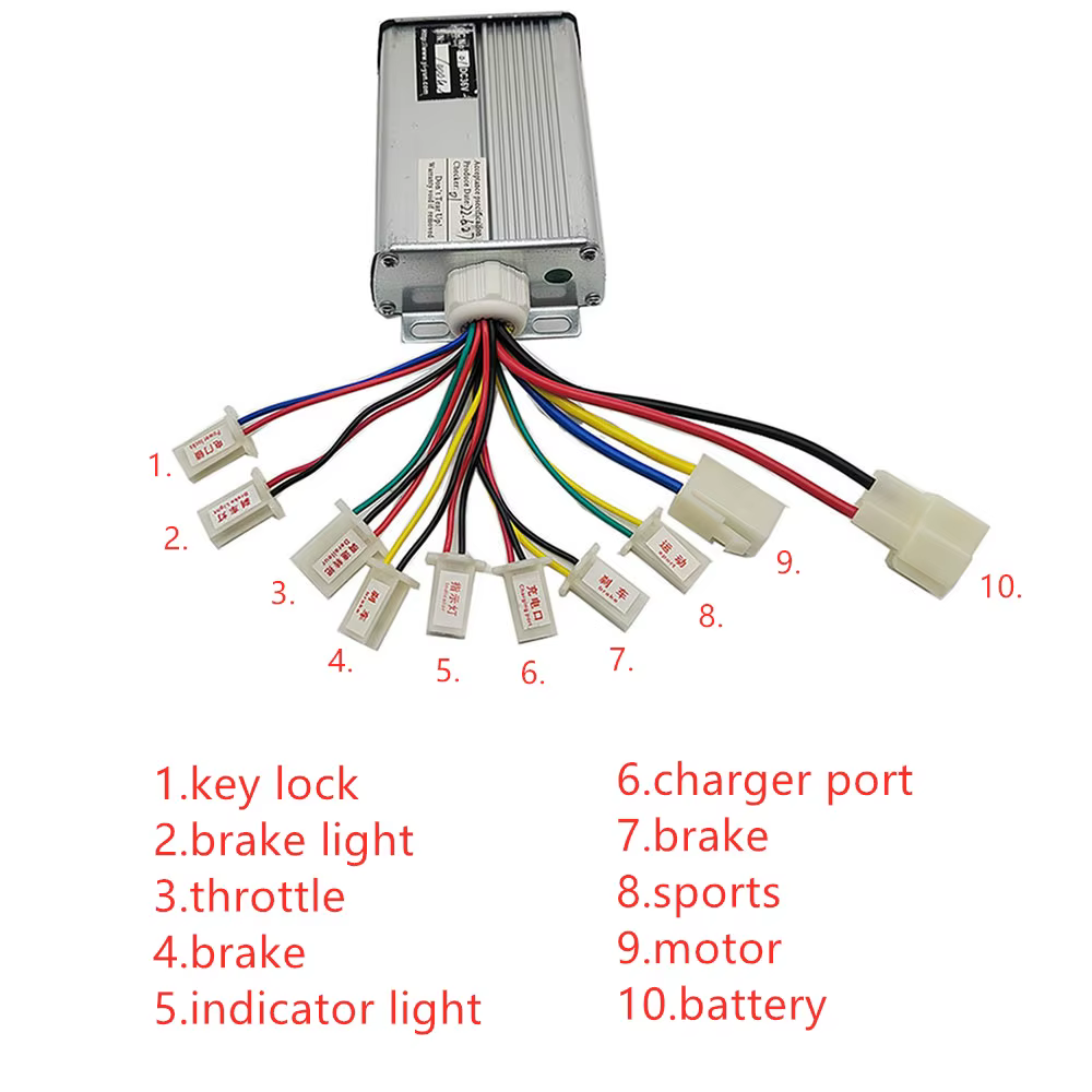 Contrôleur de moteur DC à balais pour vélo électrique/trottinette/vélo 24V 36V 48V 250W 350W 500W 1000W