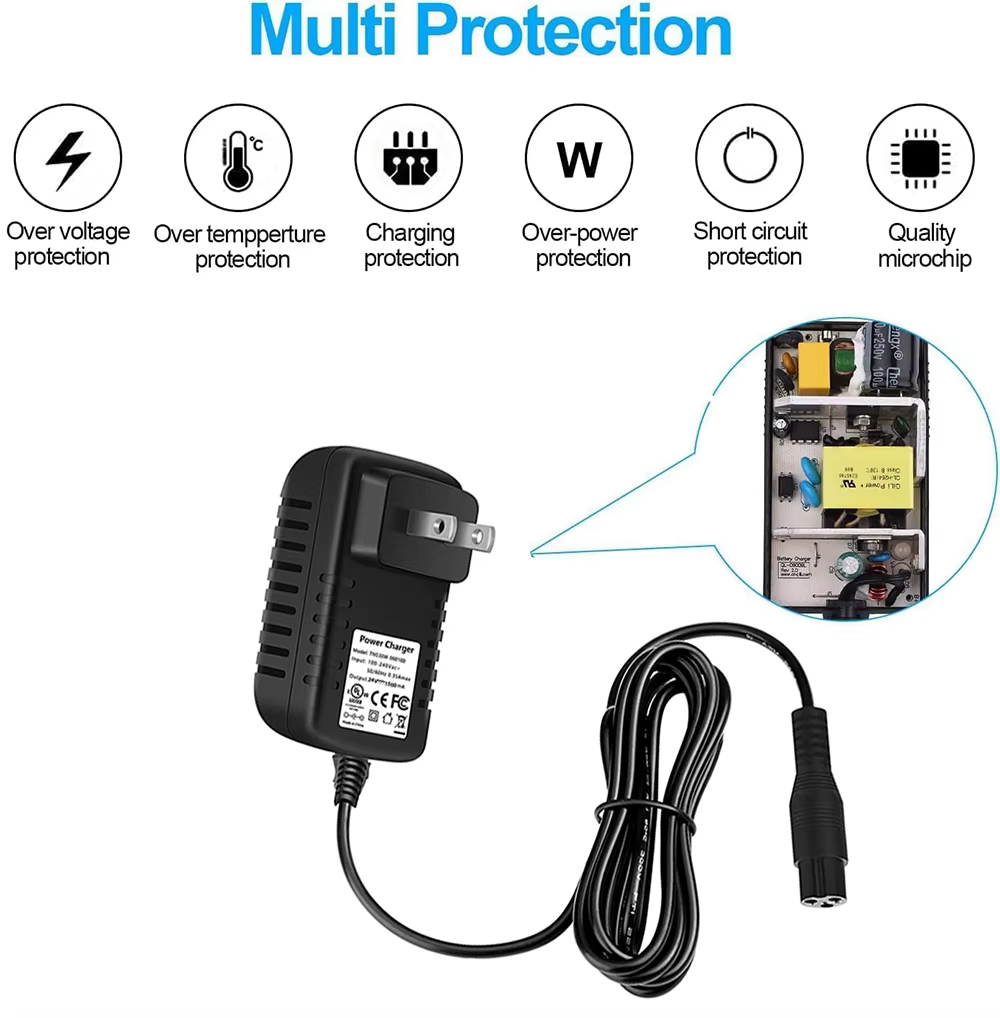 Chargeur 24V pour Razor E200 E200S E175 E300 E300S E125 E150 E500 E500S PR200 E225S E325S MX350 MX400 ZR350 Pocket Mod