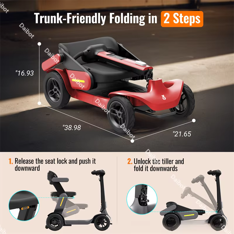 Scooter électrique intelligent pré-assemblé pliable à 4 roues pour adultes âgés handicapés avec détection de siège
