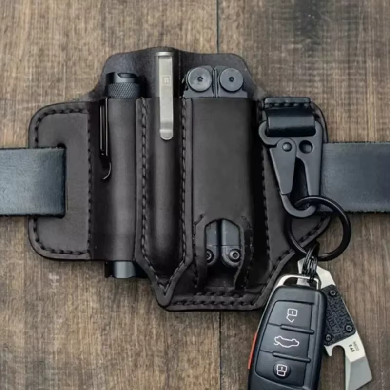 Gaine en cuir pour fourreau multi-outils Leatherman, organisateur de poche EDC avec porte-clés pour ceinture et lampe de poche, outil de Camping en plein air
