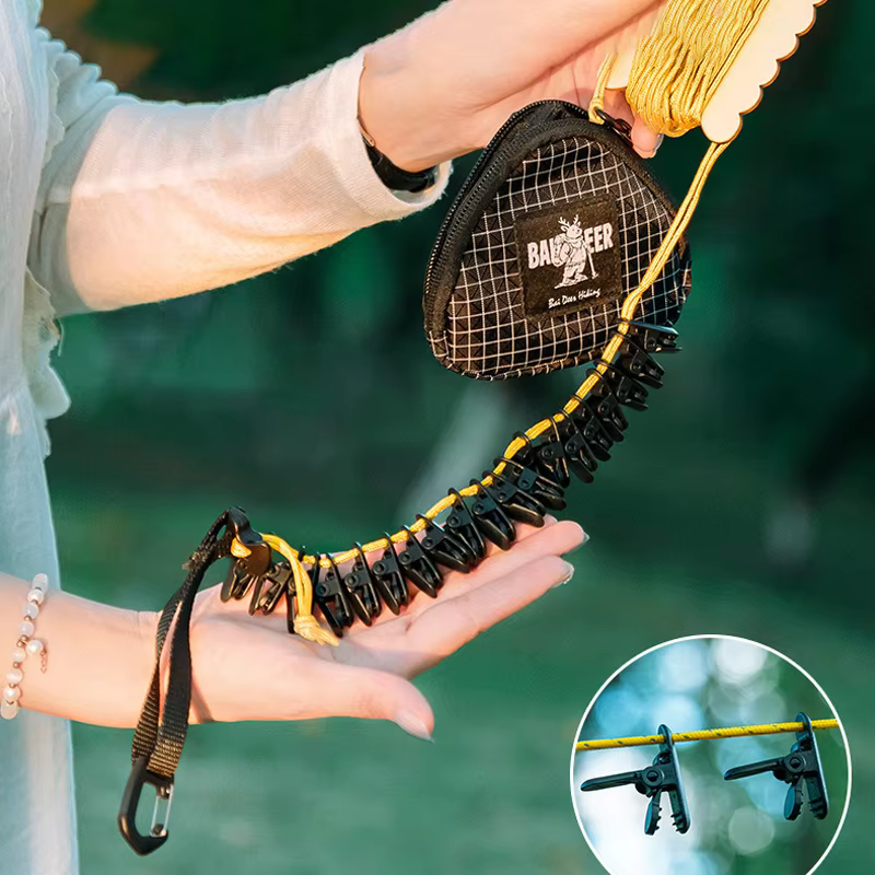 Corde à linge portable d'extérieur, accessoires de rangement pour la randonnée, corde à linge de camping réglable et coupe-vent, ligne de séchage pour le camping