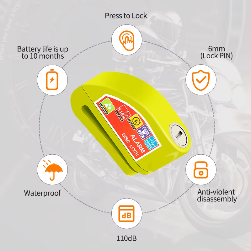 Scooter Moto vélo alarme serrure roue frein à disque étanche antivol en alliage d'aluminium sécurité