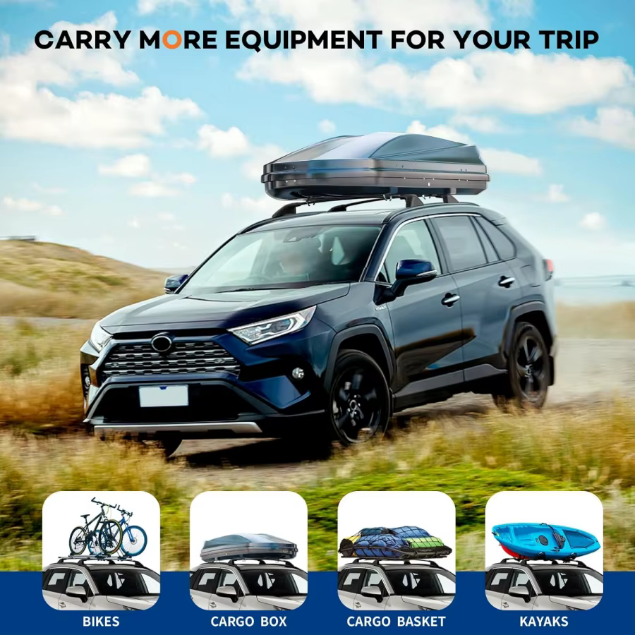 Barres transversales de galerie de toit pour Toyota RAV4 2019 – 2025 (ne convient pas à 2024 LE/Adventure/TRD Off-Road/Hybrid Woodland Edition) Verrou antivol
