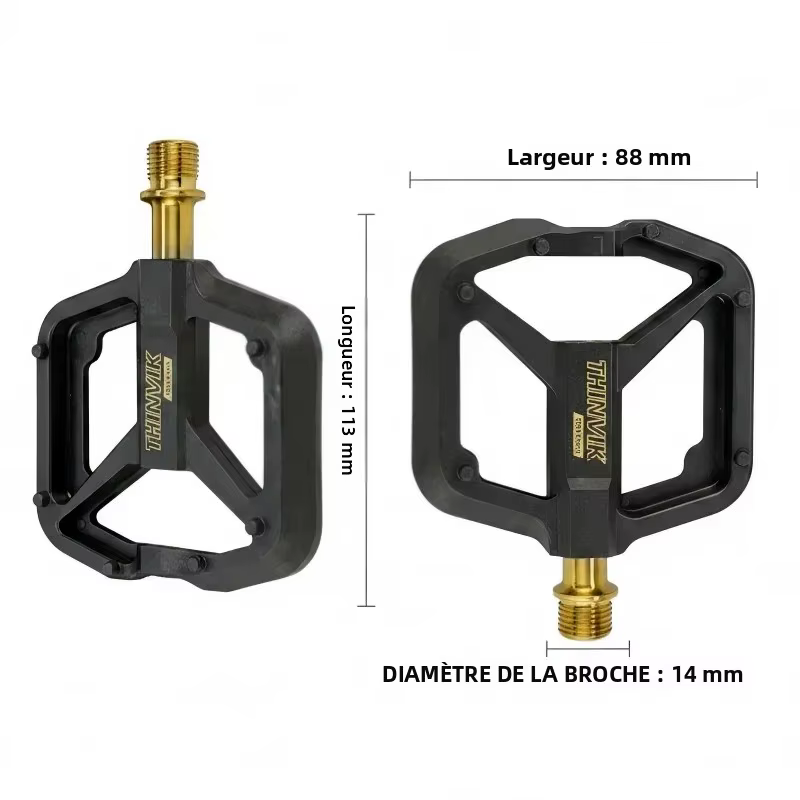 THINVIK Pédales de vélo plates ultralégères en fibre de carbone 141g avec axe en titane 3 roulements plateforme plate antidérapante pour vélos de route VTT
