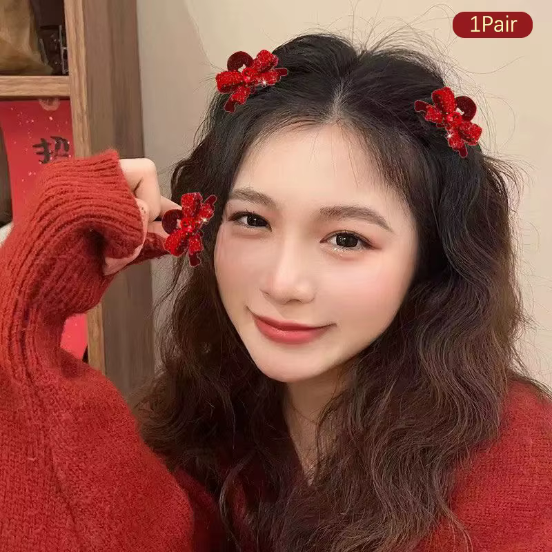 Spécial Saint Valentin – 1 paire de petites griffes pour cheveux, pince à cheveux avec nœud papillon en velours rouge, cadeau pour filles et femmes