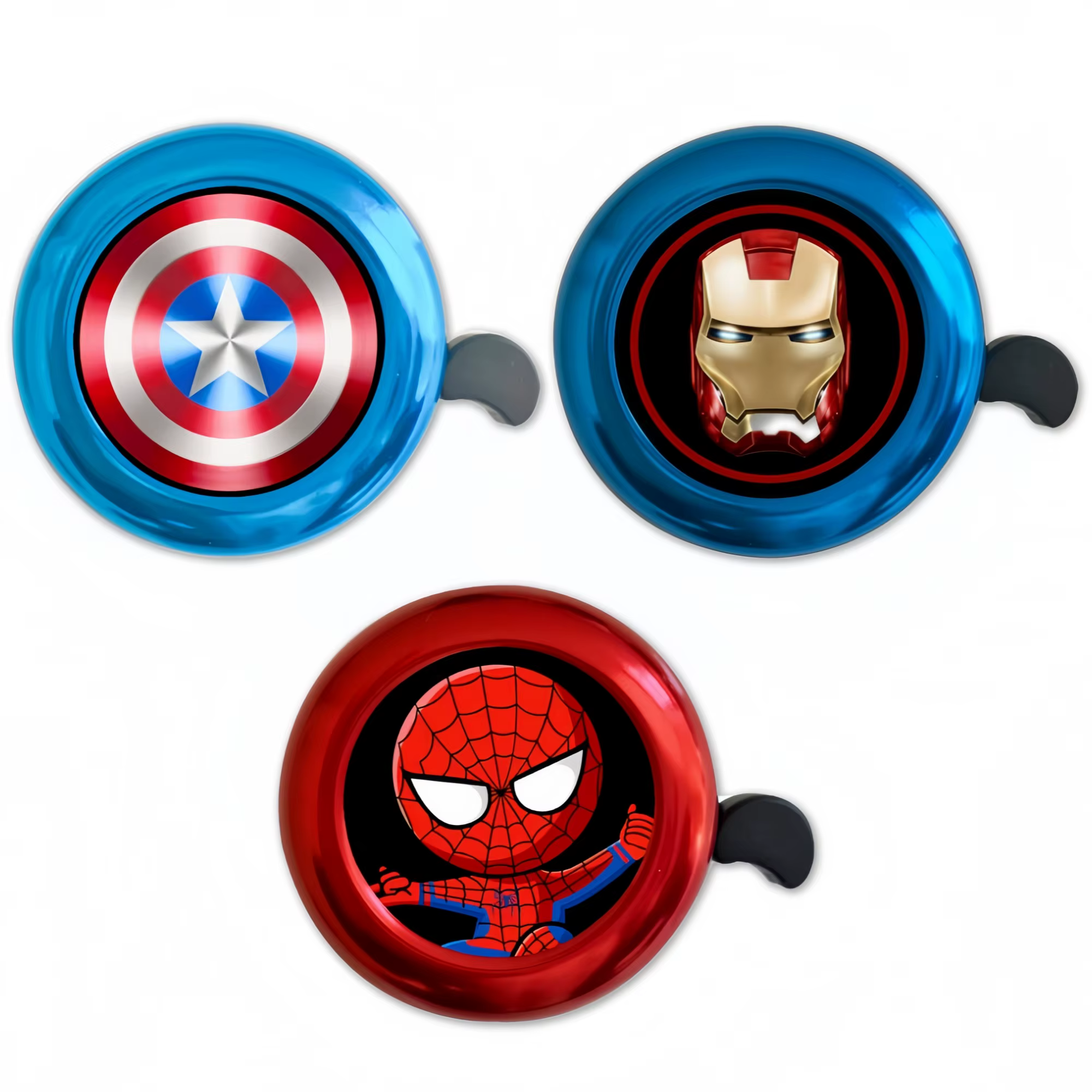 Clochettes de vélo Super-héros — Marvel Spider-Man et autres thèmes ; Klaxons d'avertissement de sécurité sonores ; Universellement compatibles avec les VTT