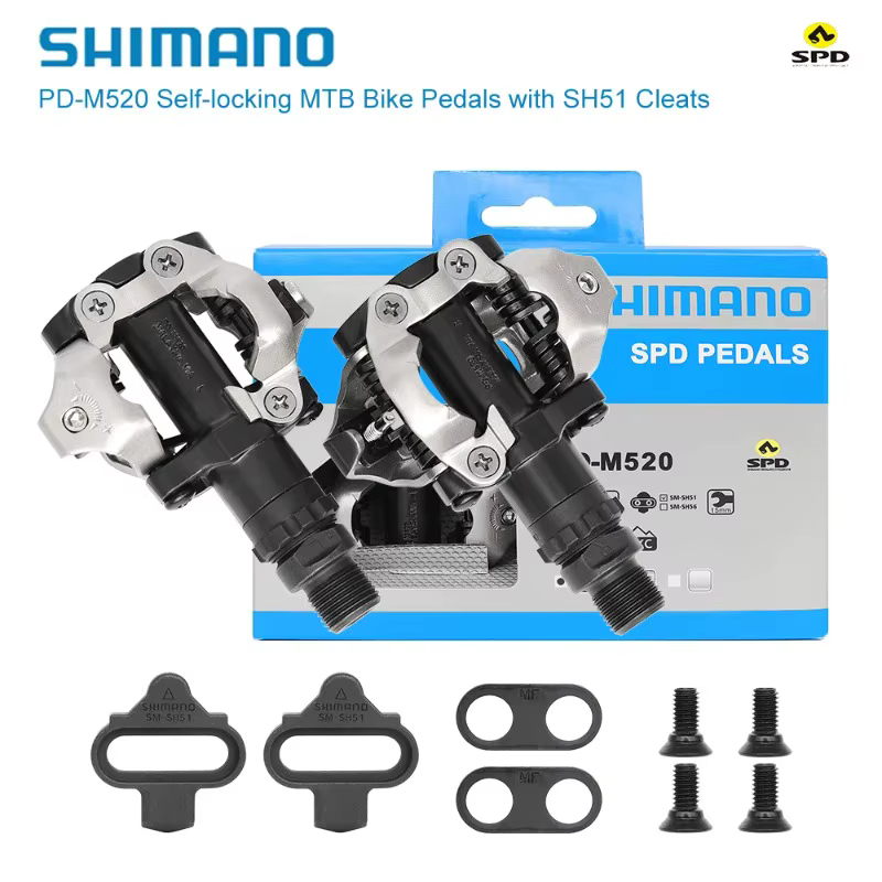 Système de pédales Shimano M520 SPD double face - Fixation facile avec roulements étanches pour une durabilité accrue en cyclisme