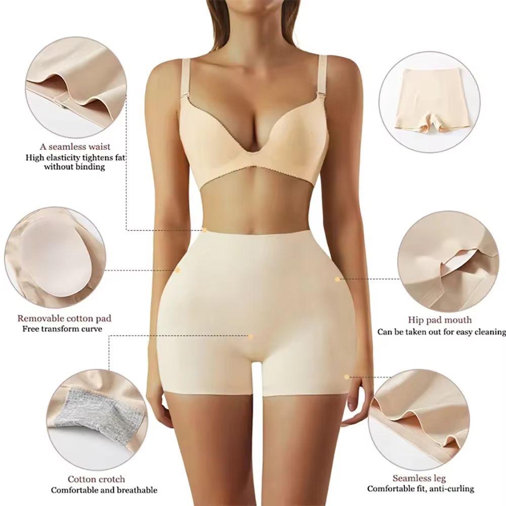 Culottes rembourrées pour femmes, effet push-up fessier, type boyshort, avec rembourrage pour les creux des hanches, gaine sculptante amincissante ventre, sans couture, rehausseur de hanches