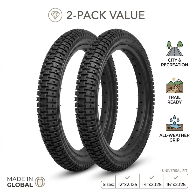 2 Pneus de Vélo 12 14 16 Pouces X 2.125