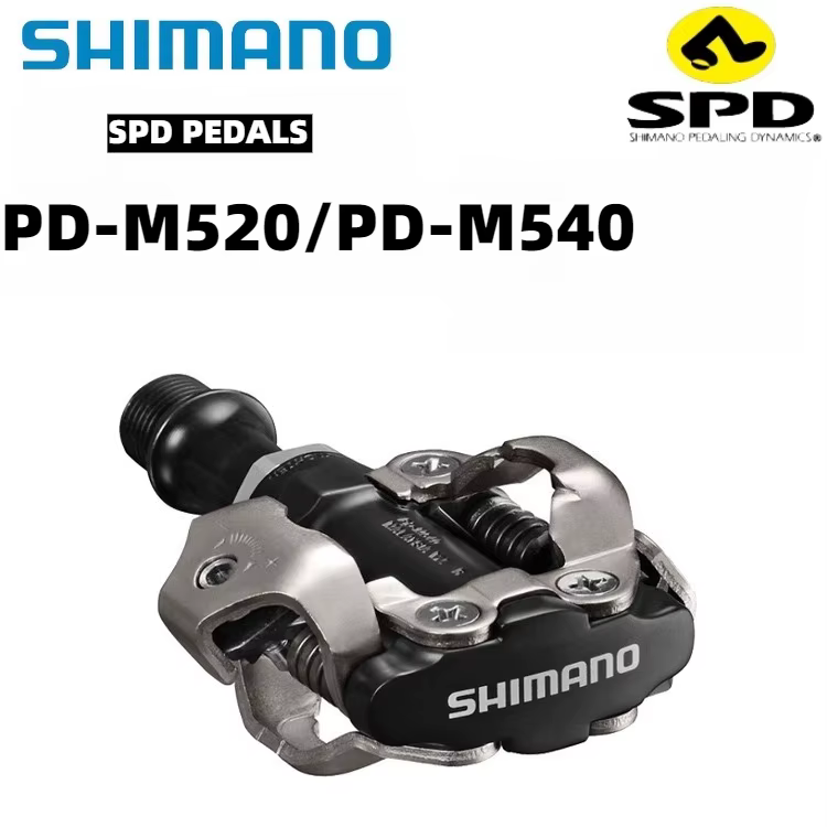 Pédales VTT Shimano PD-M520/M540 de qualité professionnelle SPD à dégagement multiple - avec caleçons SH51 pour un cyclisme durable sur sentier et en montagne
