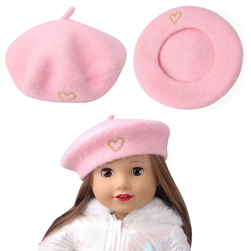 Accessoires pour poupée de 18 pouces : chapeau et sac, chapeau de paille pour la plage et le jardin, élégant béret pour poupée, accessoires de poupée tendance pour la photographie