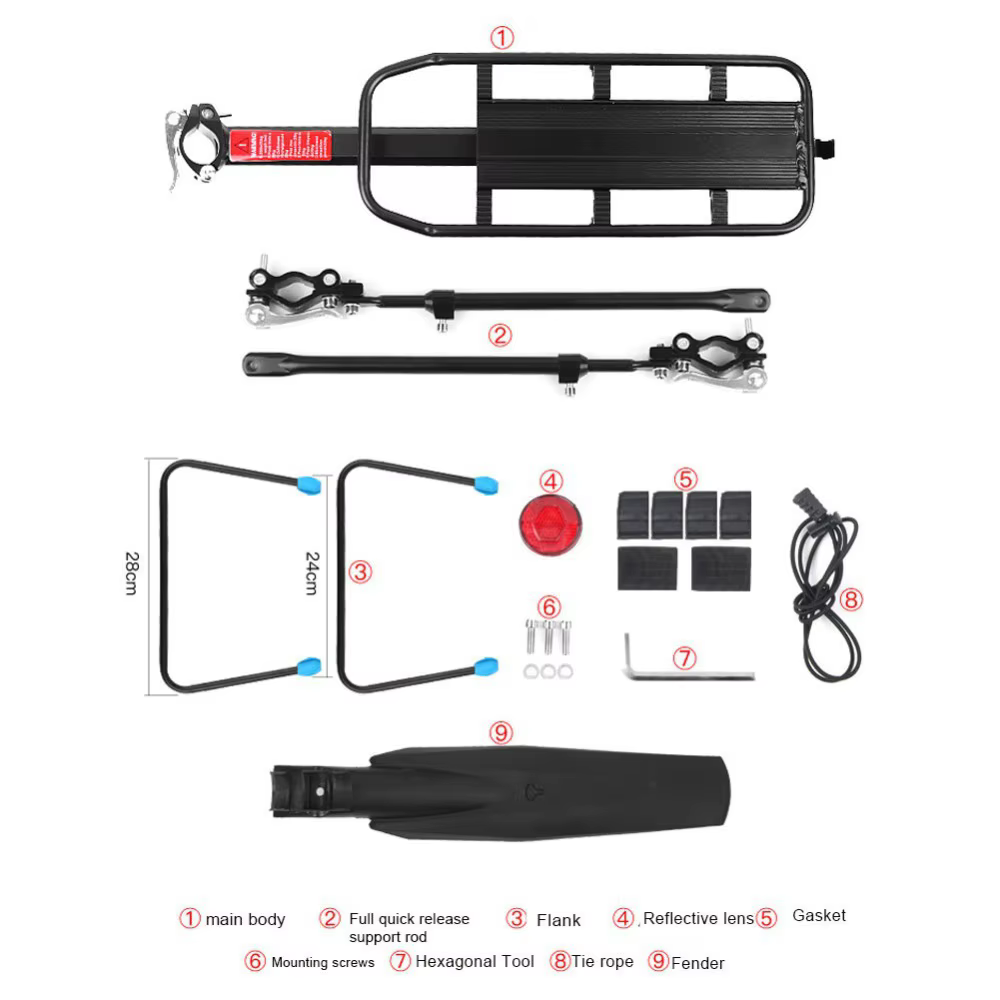 Porte-bagages de vélo réglable à dégagement rapide
